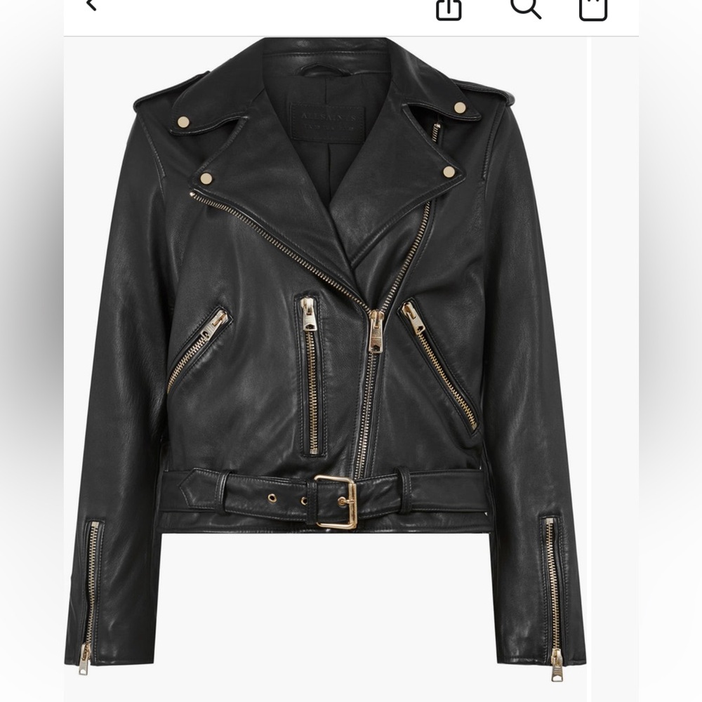 All Saints Black Leather Jacket with Silver Details